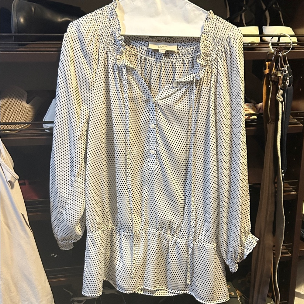 LOFT Black and White Polka Dot Blouse